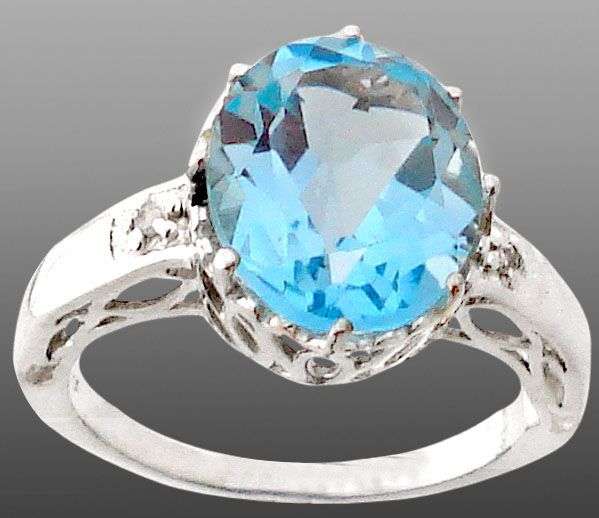 DIAMOND BLUE AQUAMARINE OVAL 925 STERLING SILVER RING size 9