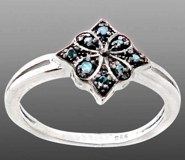 BLUE DIAMOND STERLING SILVER RING SIZE 7.5