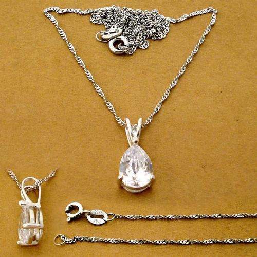 SNOWFLAKE WHITE PEAR CUT TOPAZ PENDANT WITH 925 SILVER CHAIN MADE IN ITALY.
