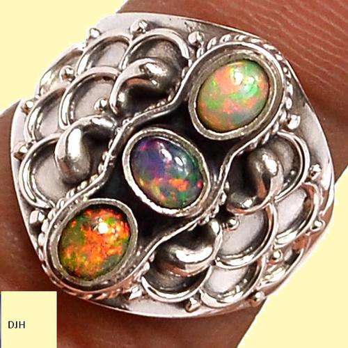 NATURAL ETHIOPIAN OPAL .925 STERLING SILVER RING SIZE 7.5
