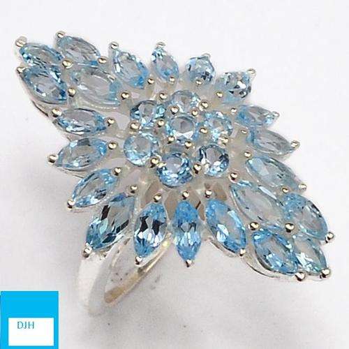 ABSOLUTELY BREATHTAKING BLUE TOPAZ .925 STERLING SILVER RING SIZE 6