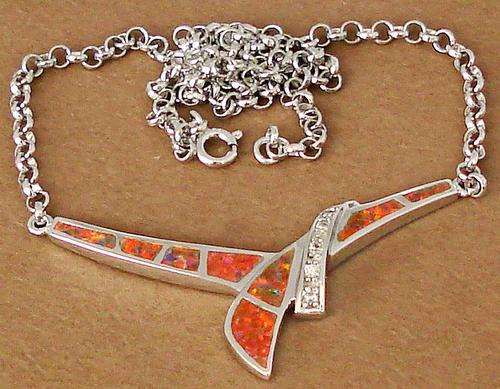 ORANGE FIRE OPAL AND WHITE TOPAZ .925 STERLING SILVER NECKLACE