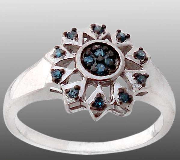 ELITE BLUE DIAMOND .925 SILVER RING SIZE 7.5