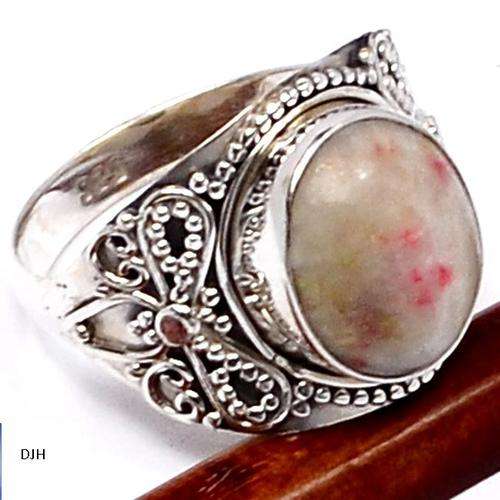 GORGEOUS CINNABAR .925 STERLING SILVER RING SIZE 7 3/4