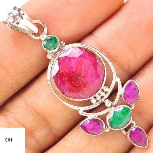 RUBY & EMERALD .925 STERLING SILVER PENDANT