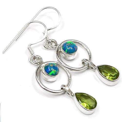 PERIDOT & FIRE OPAL .925 STERLING SILVER EARRINGS