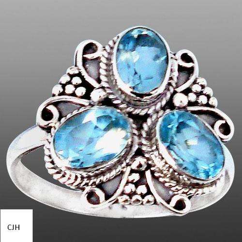 SLEEK BLUE TOPAZ OVAL .925 STERLING SILVER RING size 10