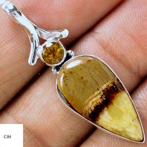 YELLOW SEPTARIAN & CITRINE .925 STERLING SILVER PENDANT