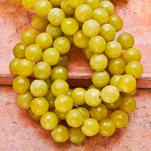 8MM NATURAL LEMON JADE GEMSTONE FACETED ROUND BEADS 50 PIECES SOLD INDIVIDUALLY