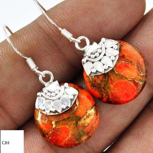 COPPER ORANGE ARIZONA TURQUOISE .925 STERLING SILVER EARRINGS
