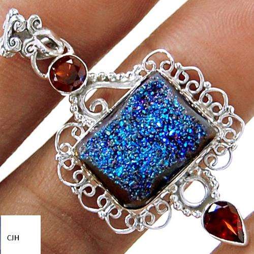 TITANUM DRUZY & GARNET .925 STERLING SILVER PENDANT