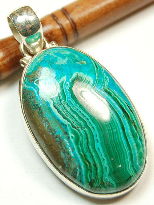 MALACHITE IN CHRYSOCOLLA .925 STERLING SILVER PENDANT