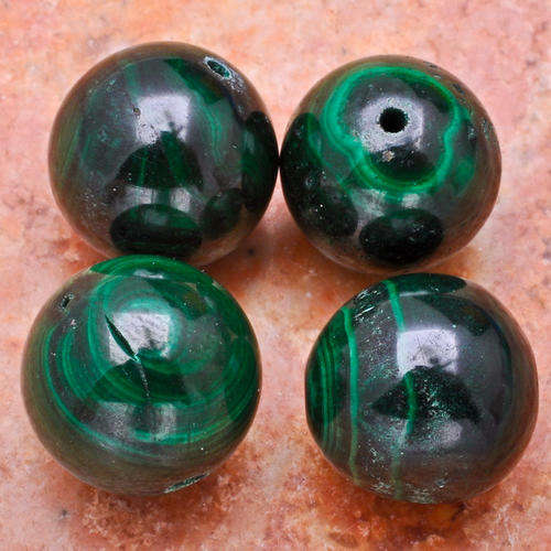 13MM NATURAL MALACHITE GEMSTONE ROUND BEADS 4 PIECES SOLD INDIVIDUALLY