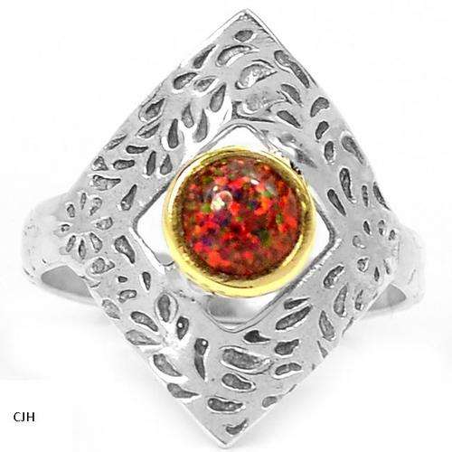 TWO TONE FIRE OPAL .925 STERLING SILVER RING SIZE 7.5
