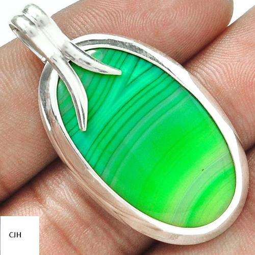 GREEN BOTSWANA AGATE .925 STERLING SILVER PENDANT