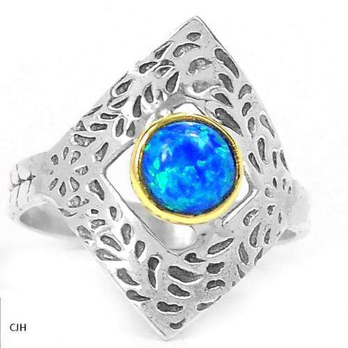 TWO TONE FIRE OPAL .925 STERLING SILVER RING SIZE 8