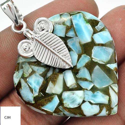 COPPER LARIMAR (DOMINICAN REPUBLIC) .925 STERLING SILVER PENDANT