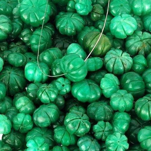14 PIECES LOT NATURAL GREEN CARVED AND DRILLED EMERALDS BEADS-165Tcts