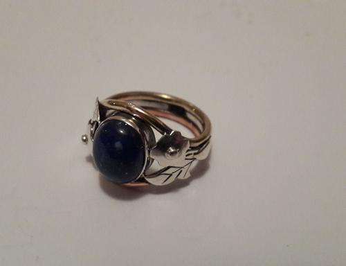 TWO TONE LAPIS LAZULI.925 STERLING SILVER RING SIZE 6