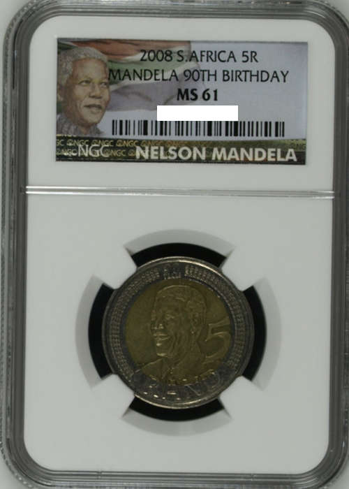 *** ULTRA RARE 2008 MANDELA R5 NEW LABEL MS61 COIN*** NGC GRADED!