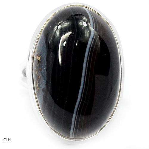 BLACK BOTSWANA AGATE .925 STERLING SILVER RING SIZE 8