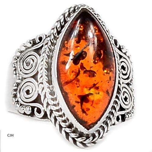 AMBER .925 STERLING SILVER RING SIZE 6.5