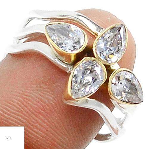 TWO TONE WHITE TOPAZ .925 STERLING SILVER RING SIZE 8