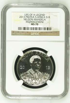 2013 Protea - Life of a Legend, NR Mandela: R 1 NGC GRADED MS70 ***PERFECT***