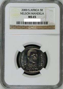 2000 RSA NGC GRADED NELSON MANDELA R5 COIN-SMILEY  ***MS65***
