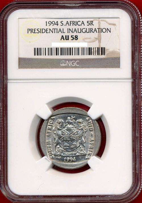 1994 Presidential Inauguration R5 Coin NGC Graded AU 58