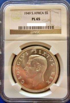 1949 FIVE SHILLING CROWN NGC SLABBED PL65- 11/57 CROWNS GRADED IN THIS GRADE!!