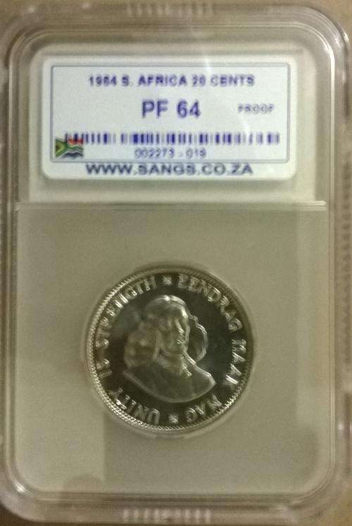1964 RSA SILVER 20 CENT SANGS GRADED PROOF 64