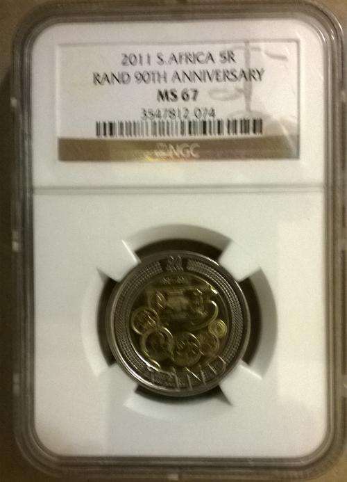 2011 RSA 5 RAND 90TH ANNIVERSARY 0F THE RESERVE BANK NGC GRADED A HIGH MS 67