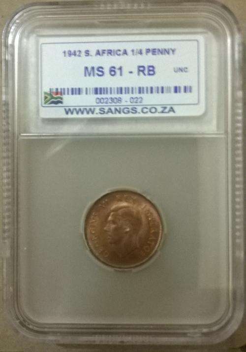 1942 - QUARTER PENNY SANGS SLABBED MS 61 RB