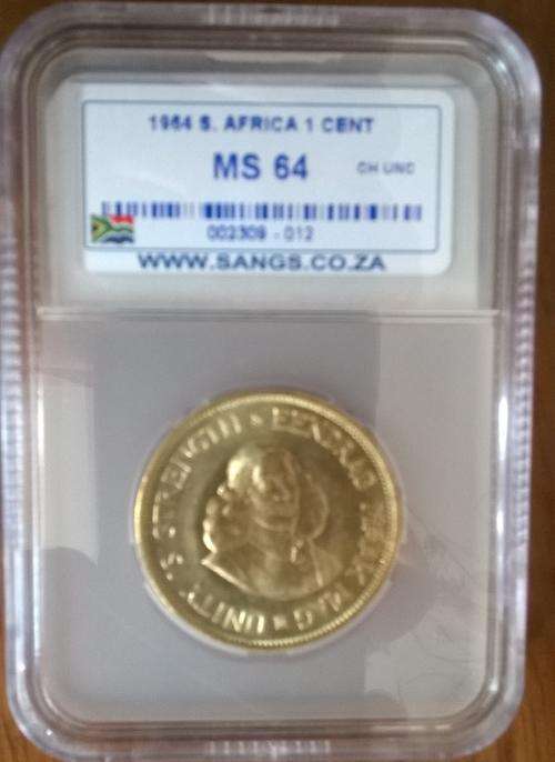 1964 RSA 1 CENT SANGS SLABBED MS 64