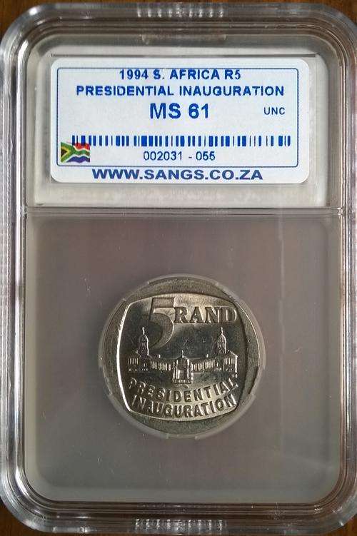 1994 Presidential Inauguration R5 Coin Sangs Graded MS 61
