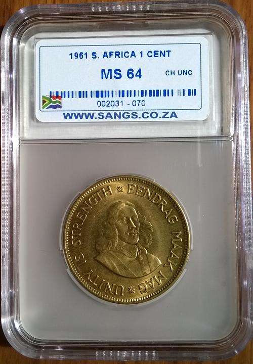 1961 RSA 1 CENT SANGS SLABBED MS 64