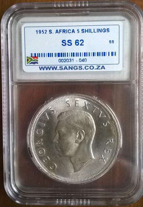1952 UNION OF SA SILVER 5 SHILLING SANGS GRADED SS62 (PROOF LIKE 62)