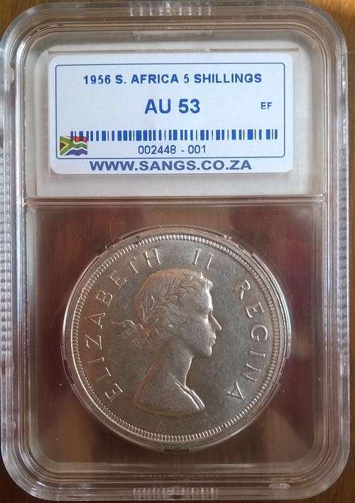 1956 SA SILVER 5 SHILLINGS SANGS SLABBED AU53