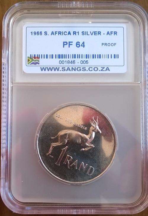 1966 RSA AFRIKAANS SILVER R1 SANGS SLABBED PROOF 64
