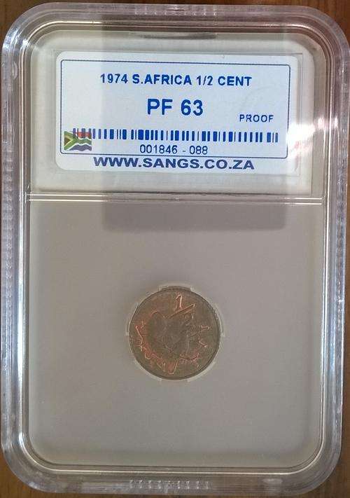 1974 RSA HALF CENT SANGS SLABBED PROOF 63