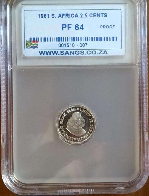 1961 RSA SILVER 2.5 CENTS SANGS SLABBED PROOF 64