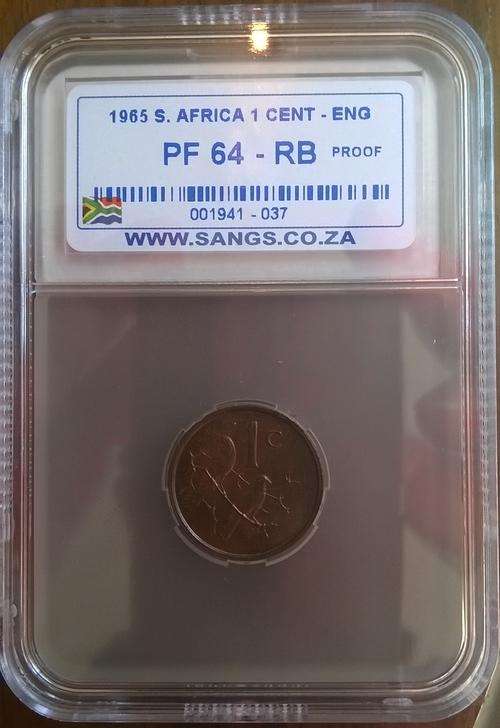 1965 RSA ENGLISH 1 CENT SANGS SLABBED PROOF 64 RB ONLY 24988 MINTED