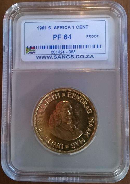 1961 SA 1 CENT SANGS GRADED PROOF 64