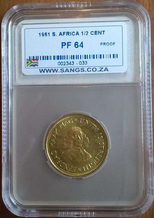 1961 SA HALF CENT SANGS GRADED PROOF 64