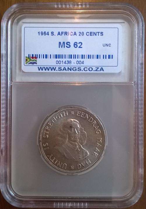 1964 SA SILVER 20C SANGS GRADED MS 62