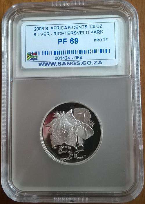 2008 RSA RICHTERSVELD PARK SILVER 5 CENT SANGS SLABBED PROOF 69 !!!! ALMOST PERFECT!