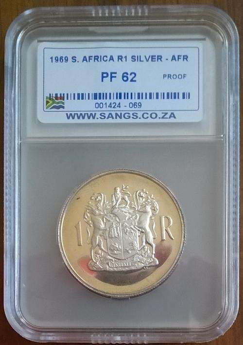1969 RSA AFRIKAANS SILVER R1 SANGS SLABBED PROOF 62