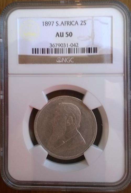 1897 SILVER TWO SHILLINGS NGC GRADED AU50 HERNS VALUE R1750