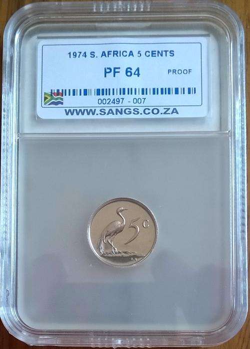 1974 RSA 5 CENT SANGS SLABBED PROOF 64